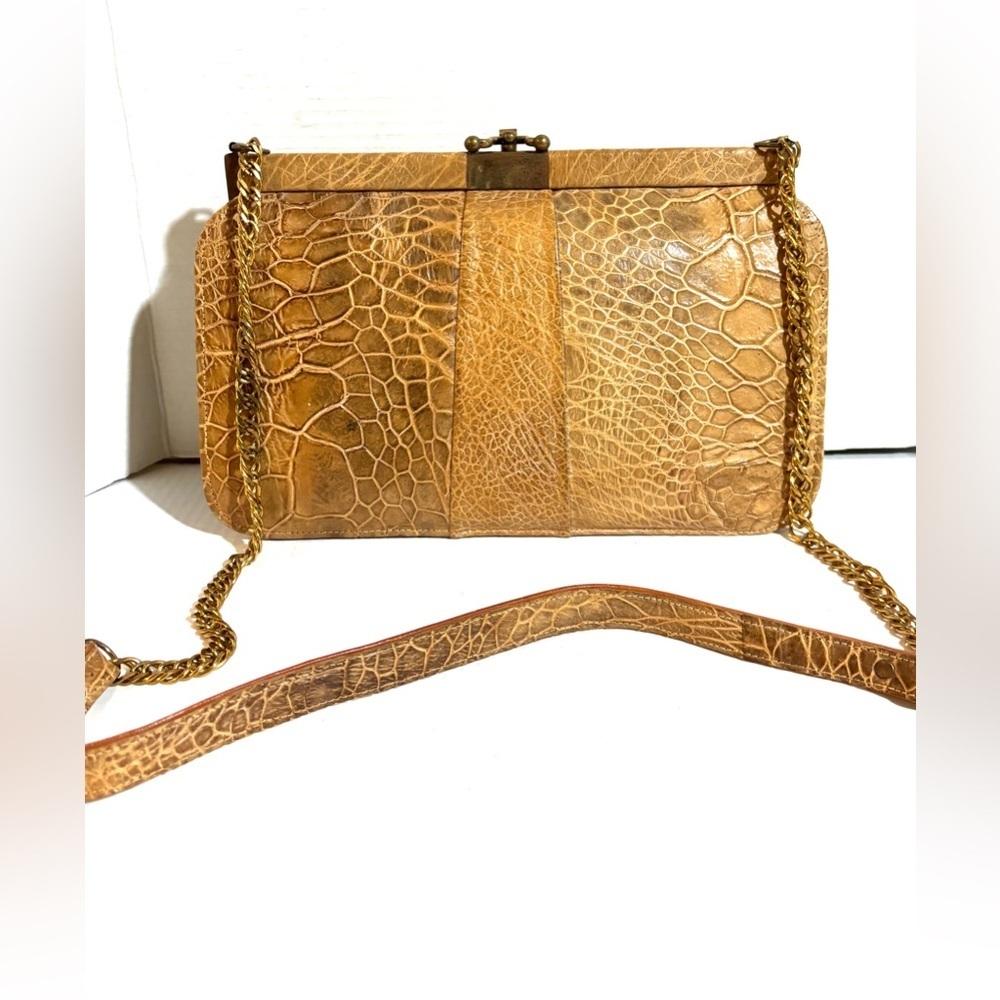 Elegant vintage handmade reptile Tan Crocodile crossbody Bag